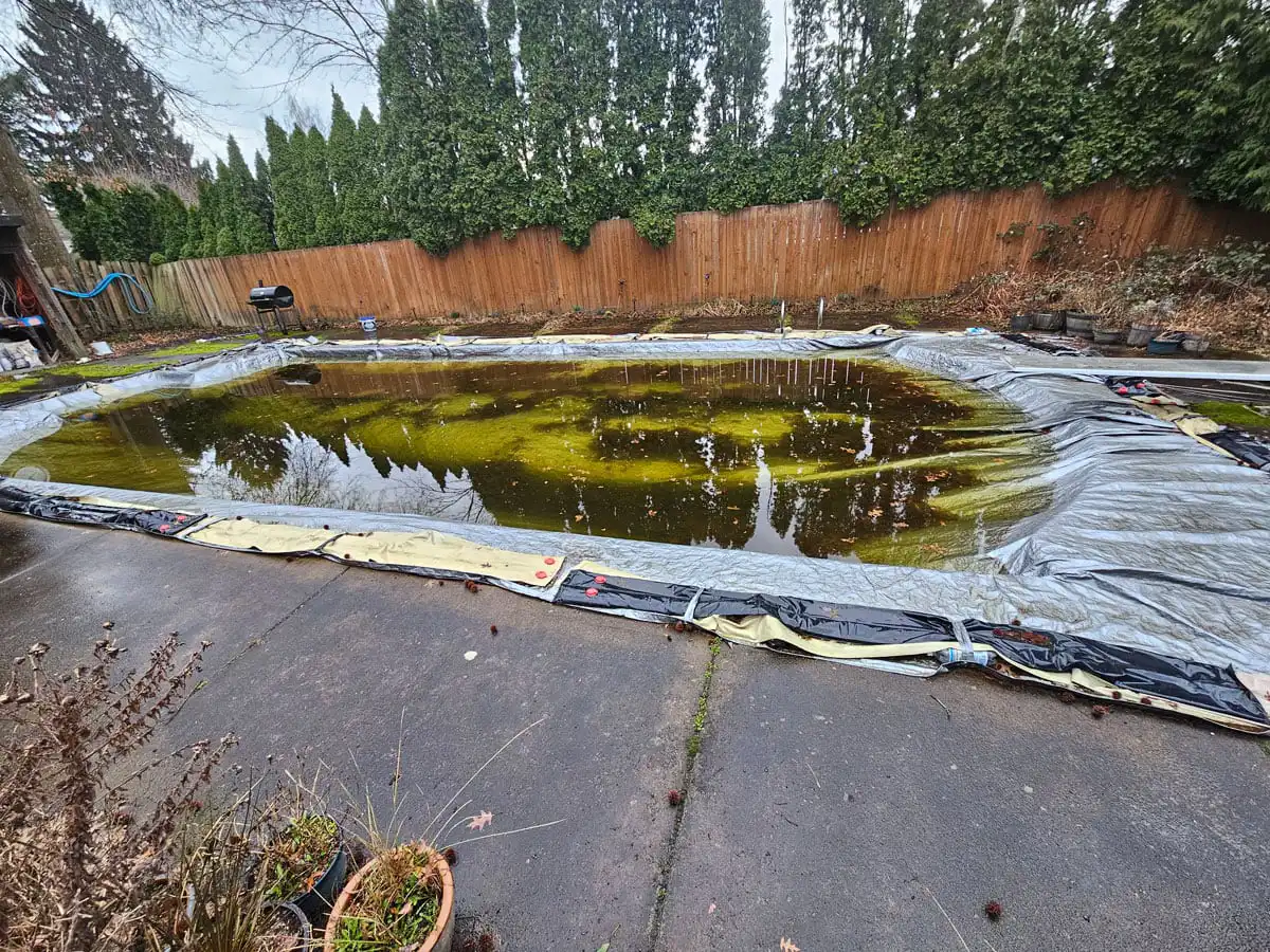 Deteriorated in-ground pool before removal